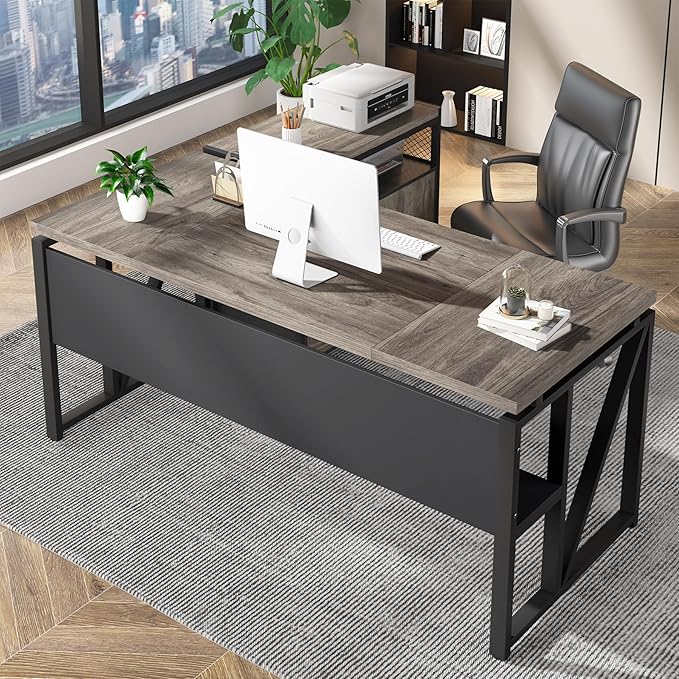 Tribesigns Office Compute rDesk with Drawers Sets, 63 inches L Shaped Executive Desk with Mobile File Cabinet for Home Office Furniture Sets (Dark Oak, 63-inch)