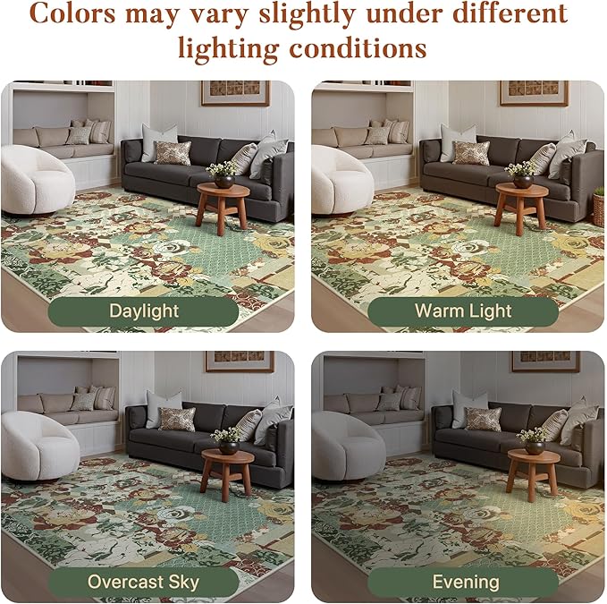 GENIMO Floral Runner Rug 2X6, Machine Washable Non Slip Vintage Patchwork Hallway Runner, Ultra-Thin Low Pile Runners for Indoor Entryway, Hallway, Kitchen and Corridor, Celadon Green