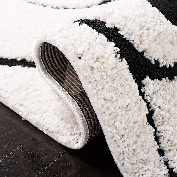 SAFAVIEH Florida Shag Collection Area Rug - 9' Square, Ivory & Black, Scroll Design, Non-Shedding & Easy Care, 1.2-inch Thick Ideal for High Traffic Areas in Living Room, Bedroom (SG455-1290)