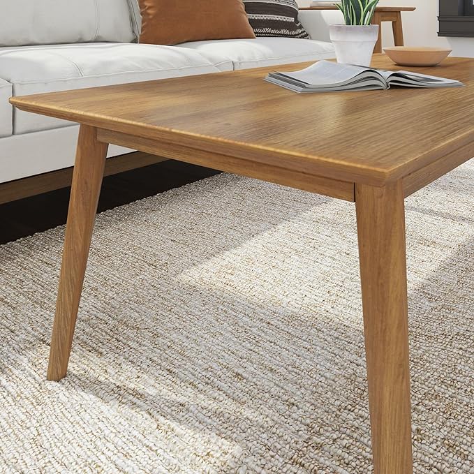 Plank+Beam 48 Inch Mid Century Modern Coffee Table, Wood Coffee Tables for Living Room, Rectangular Center Table, Occasional Table for Small Spaces, Pecan