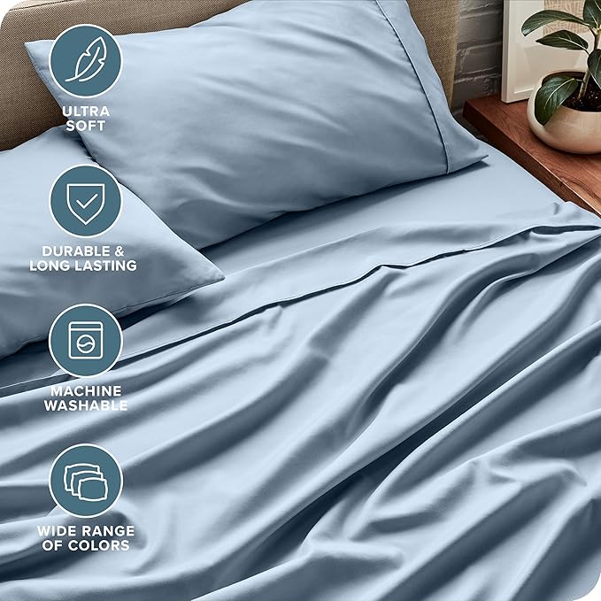 Bare Home Twin Sheet Set - 1800 Ultra-Soft Microfiber Twin Bed Sheets - Double Brushed - Deep Pockets - Easy Fit - Extra Soft - 3 Piece Set - Bedding Sheets & Pillowcases (Twin, Dusty Blue)