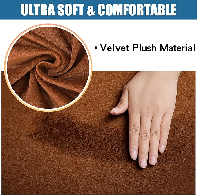 Smiry Velvet Seat Covers for Dining Room Chair Set of 2, Stretch Fit Removable Washable Chair Seat Cushion Protector Slipcovers with Ties, Camel