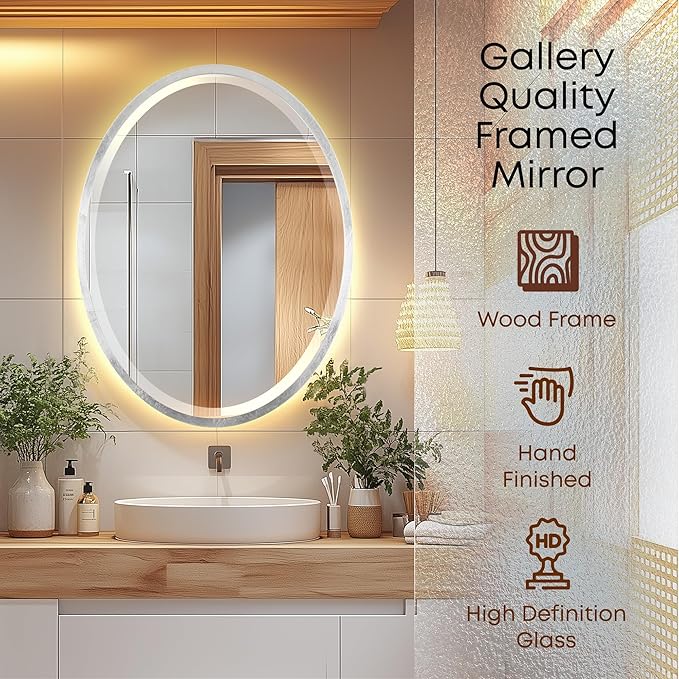 OVALCREST - Oval Wooden Beveled Wall Mirror for Home Decor, Bathroom, Vanity, Bedroom, Living Room, Hallway - London Style (Silver Leaf with Brown Antique) 23.1 x 29.1