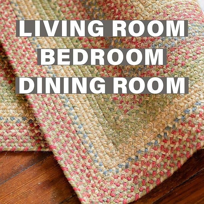 Homespice Azalea Multicolor Braided Area Rugs, Jute, 5x8' Rectangle - Perfect Country Primitive Decor for Dining Room, Bedroom, Everywhere