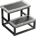 Step Stools for Kids Adults, Heavy Duty Stepping Stools Bed Steps for High Beds, Non-Slip Metal and Wooden 2 Steps Foot Stool for Bedside Kitchen, Round Corner, 500 Lbs Capacity, Gray Pattern