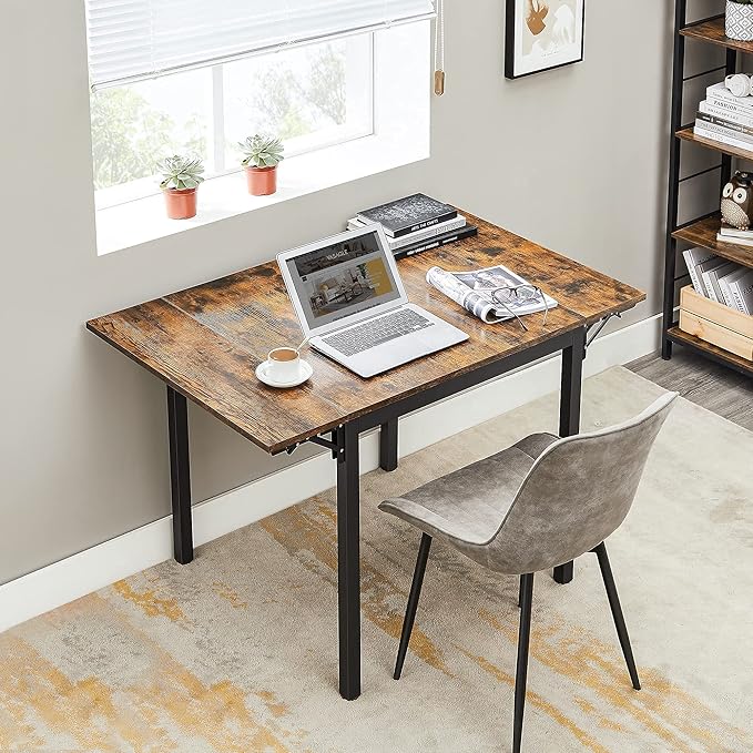 VASAGLE Folding Dining Table, Drop Leaf Extendable, for Small Spaces, Seats 2-4 People, Industrial, 33.3 x 30.7 x 30 Inches,Brown