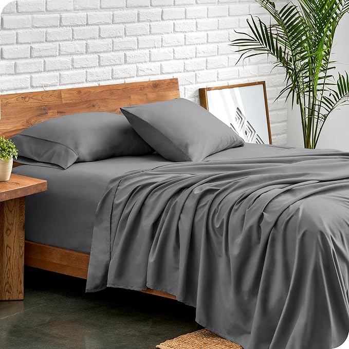 Bare Home California King Sheet Set - 1800 Ultra-Soft Microfiber Cal King Bed Sheets - Double Brushed - Deep Pockets - Easy Fit - 4 Piece Set - Bed Sheets (California King, Grey)