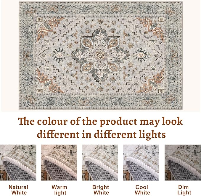 Tangsoo 8x10 Area Rug for Living Room, Washable Vintage Rugs Indoor Non Slip Large Area Rugs, Print Distressed Taupe Carpet, Soft Low Pile Foldable Floor for Bedroom Dining Room Dorm