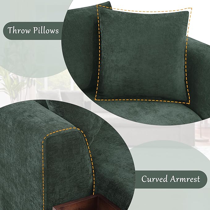 Merax 93.7" L-Shaped Sectional Sofa with Wooden Storage Compartment, Chenille Upholstered Deep Seating Sleeper Couch & Chaise Lounge and Throw Pillows for Living Room, Green