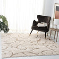 SAFAVIEH Florida Shag Collection Area Rug - 4' Square, Cream & Beige, Scroll Design, Non-Shedding & Easy Care, 1.2-inch Thick Ideal for High Traffic Areas in Living Room, Bedroom (SG455-1113)