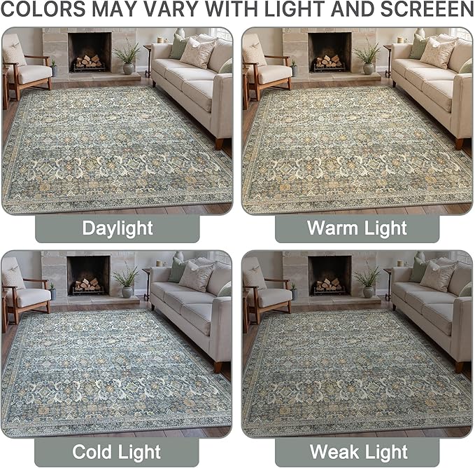 9X12 Area Rugs Machine Washable Rugs for Living Room, Vintage Boho Large Rugs for Bedroom Dining Room, Non Slip Indoor Soft Distressed Lightweight Thin Low Pile Carpet, Terracotta