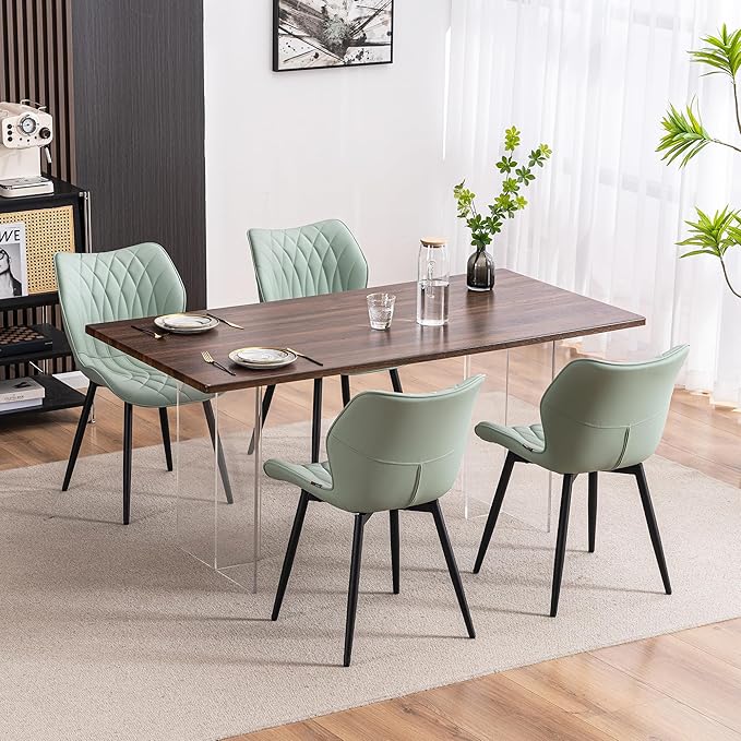 YOUNIKE Dining Chairs Set of 2, Upholstered Faux Leather Dining Room Chairs with Wing Back and Metal Legs, Mint Green