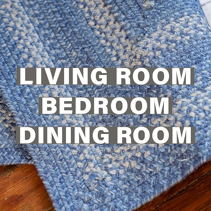 Homespice Denim Jute Blue 8x10' Braided Area Rug for Living Room, Bedroom and Dining Room. Pet Friendly. Decor Styles- Farmhouse Rug, Rustic, Vintage, Cottage, Primitive, Country, Boho Rug