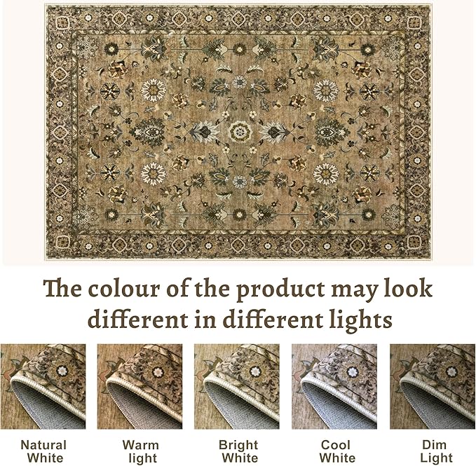 2x10 Hallway Runner Rug, Washable Non-Slip Vintage Floral Boho Runner Rug for Hallway Entryway Indoor, Brown Print Carpet,Soft Low Pile Long for Kitchen Bedroom