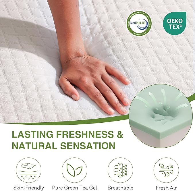 Twin XL Memory Foam Mattress, 5 Inch Bed Mattress in a Box with Cooling Green Tea Gel, Relieve Pressure with Medium Support, CertiPUR-US Certified, 80''L x 38''W, White