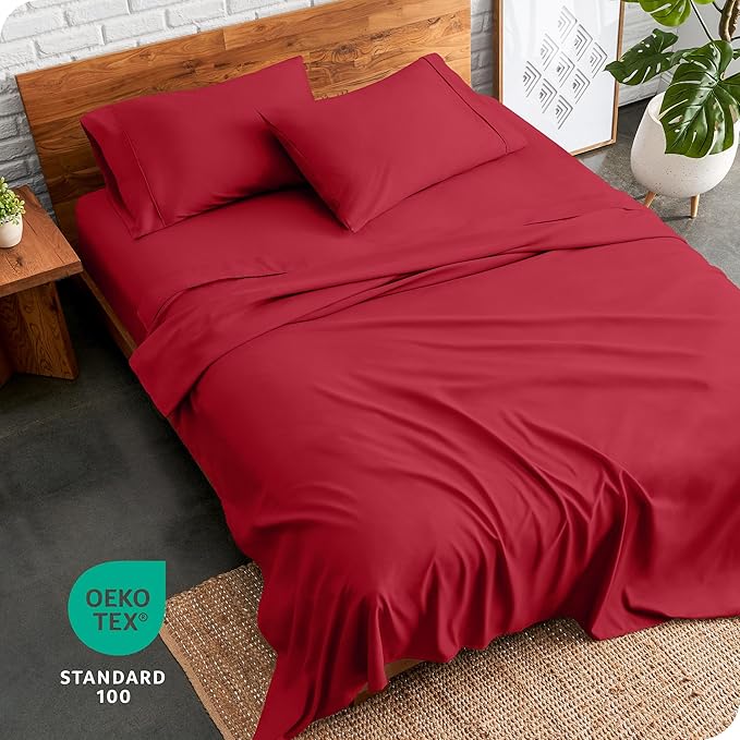 Bare Home Queen Sheet Set - Luxury 1800 Ultra-Soft Microfiber Queen Bed Sheets - Double Brushed - Deep Pockets - Easy Fit - 4 Piece Set - Bedding Sheets & Pillowcases (Queen, Red)