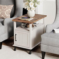 WAMPAT Narrow End Table with Charging Station, Farmhouse Side Table with Open Storage & Storage Cabinet for Living Room, Wooden Nightstand for Bedroom with Metal Legs, White/Oak