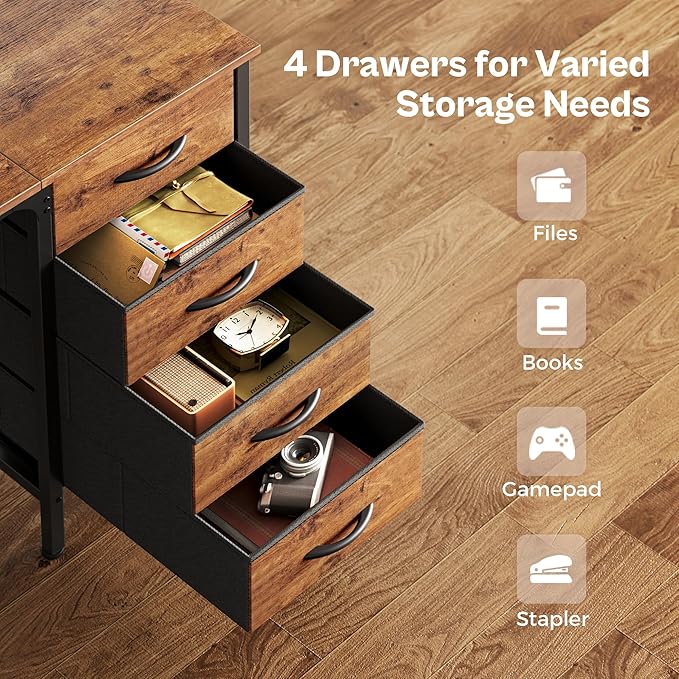 Huuger 55 Inch Computer Desk with 4 Drawers, Office Desk with Mesh Shelf, Gaming Desk, Large Storage, Writing Desk Work Desk for Home Office, Study, Bedroom, Work from Home, Rustic Brown