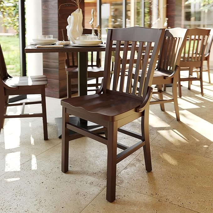 Flash Furniture Hercules Series School House Back Mahogany Wood Dining Chair, Traditional Elegant Wood Restaurant Chair, Walnut Wood