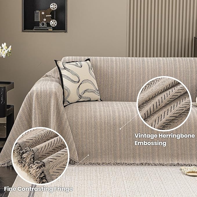 Nobildonna Sofa Cover Washable Soft Thicken Chenille Couch Cover with Tassel,Waterproof Sofa Slipcover for 3-4 Cushion Couch,Sectional Sofa,L-Shaped Furniture Protector Pet-Friendly,Brown 91"x134"