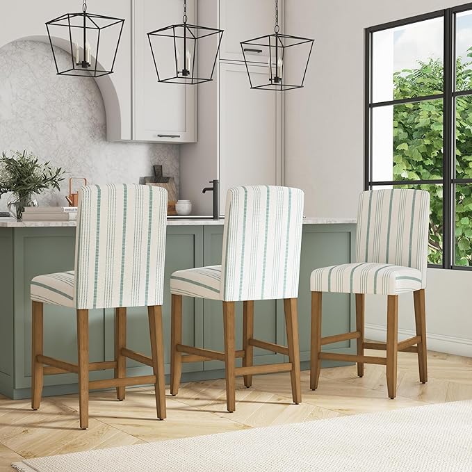 HomePop Curved Back 24" Barstool - Blue Calypso Stripe