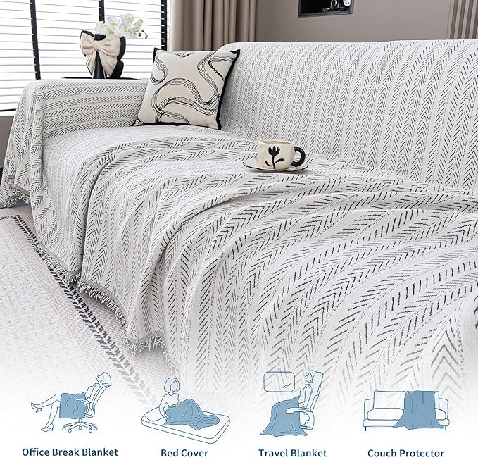 Nobildonna Sofa Cover Washable Soft Thicken Chenille Couch Cover with Tassel,Waterproof Sofa Slipcovers for 2 Cushion Couch,Loveseat,Futon Couch Furniture Protector Pet-Friendly,Beige 71"x102"