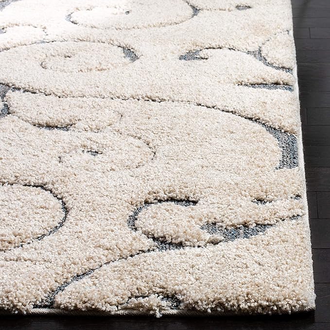 SAFAVIEH Florida Shag Collection Accent Rug - 2'3" x 4', Beige & Blue Grey, Scroll, Non-Shedding & Easy Care, 1.2-inch Thick Ideal for High Traffic Areas in Entryway, Living Room, Bedroom (SG455-1155)