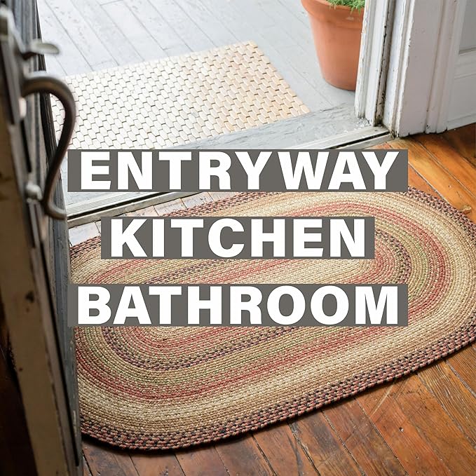 Gingerbread Brown Oval Braided Rug, 2x3' - Handmade with Jute, Warm Country Decor, Perfect for Bathrooms and Entryways - Reversible and Easy to Clean