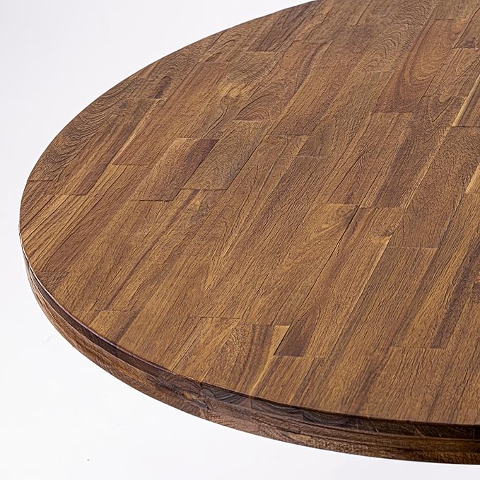 F7MZ5-50N-04 5-Pc Dining Table Set Includes a Pedestal Dinner Table and 4 Light Tan Polyester Fabric Parson Chairs with Padded Back- Antique Walnut