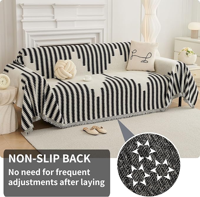 HAOMAIJIA Boho Sofa Covers Couch Covers for 3 Cushion Couch Sofa Pet Friendly Soft Thick Couch Cover for Dogs Washable Sectional Couch Covers L Shape Furniture Protector (Black, 91"x150")