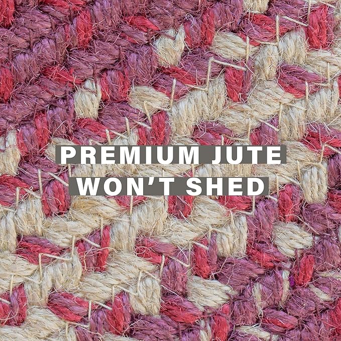Autumn Maple Burgundy and Tan Braided Oval Rug, Jute, 4x6' - Rustic Primitive Decor for Entryway, Bedroom, Everywhere