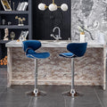 Roundhill Furniture Masaccio Velvet Upholstered Adjustable Swivel Barstool, Set of 2, Blue