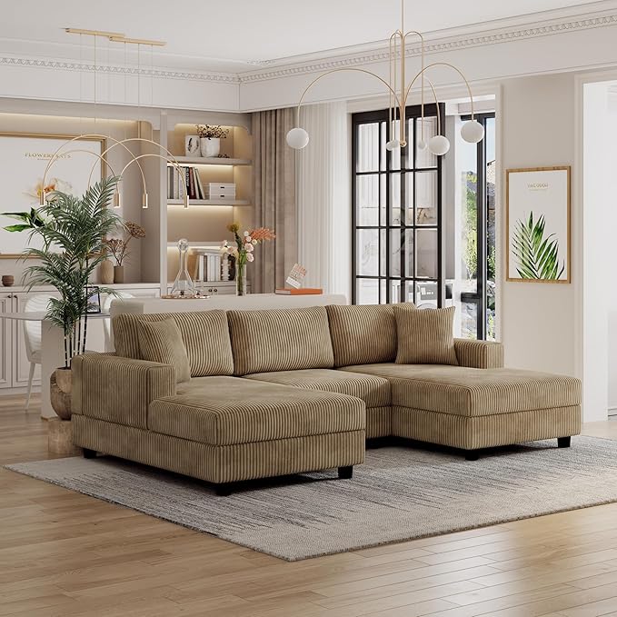 99" Symmetrical U Shaped Reversible Modular Sectional Sofa, Convertible Sofa Lounger Couch with Double Chaise Lounge and Thickness Cushions, Extra Wide Seat Couch w/Headrest