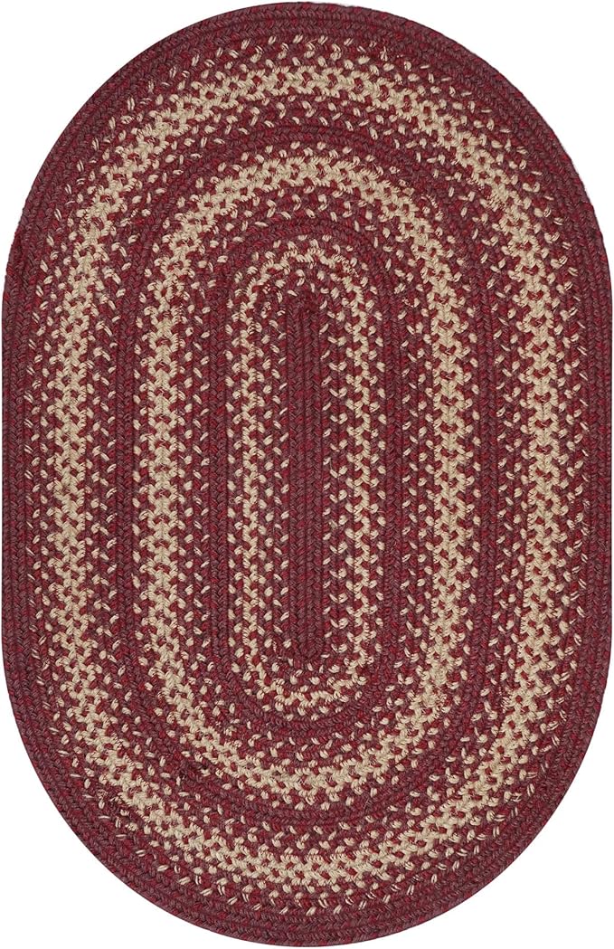 Homespice Autumn Maple Burgundy and Tan Oval Braided Rugs, Jute, 8x10' - Rustic Primitive Decor for Bedroom, Living Room, Everywhere