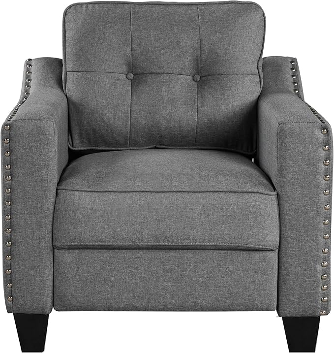 FANYE 3 Pieces Living Room Furniture Sets Include Sofa, Loveseat and Armchair, Linen Fabric Upholstered Sectional Couch with Classical Rivets Decor and Tufted Back Cushions, Retro Gray Sofa & Couch