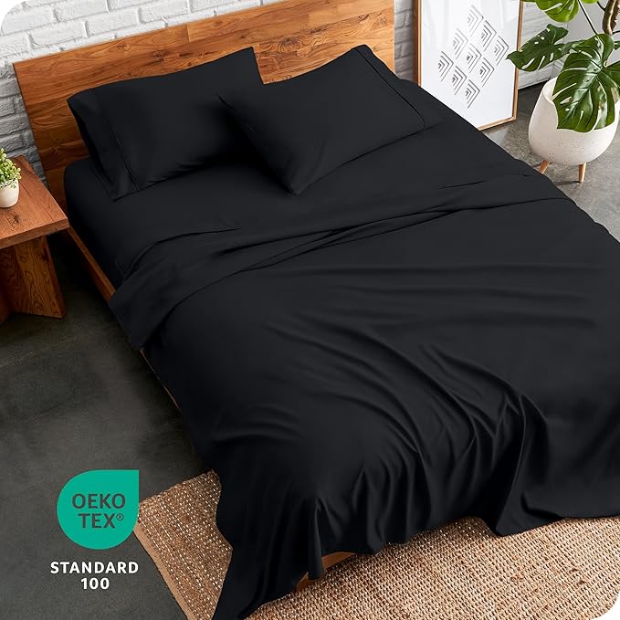 Bare Home Split Head Flex King Sheet Set - 1800 Ultra-Soft Microfiber Bed Sheets - Double Brushed - Deep Pockets - Easy Fit - 4 Piece Set - FlexTop King Bedding Sheets (Split Head Flex King, Black)
