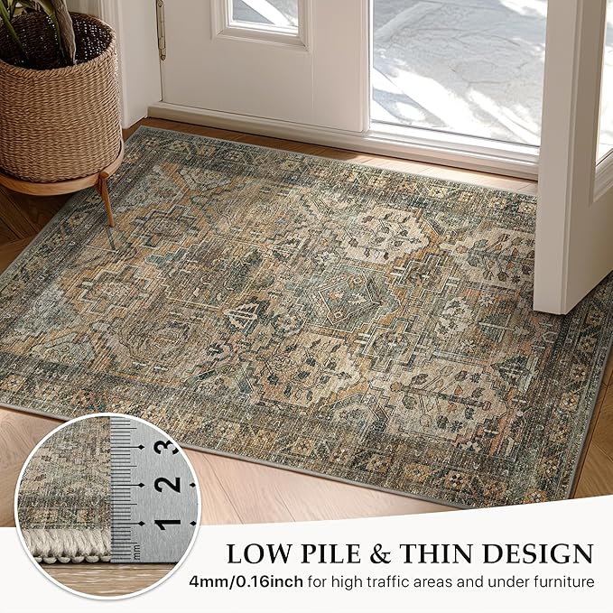 GENIMO 2x7 Runner Rugs for Hallway, Machine Washable Non Slip Vintage Rugs, Low Pile Lightweight Soft Print Rug for enrtyway, Corridor, Home Office, Kitchen, Warm Taupe