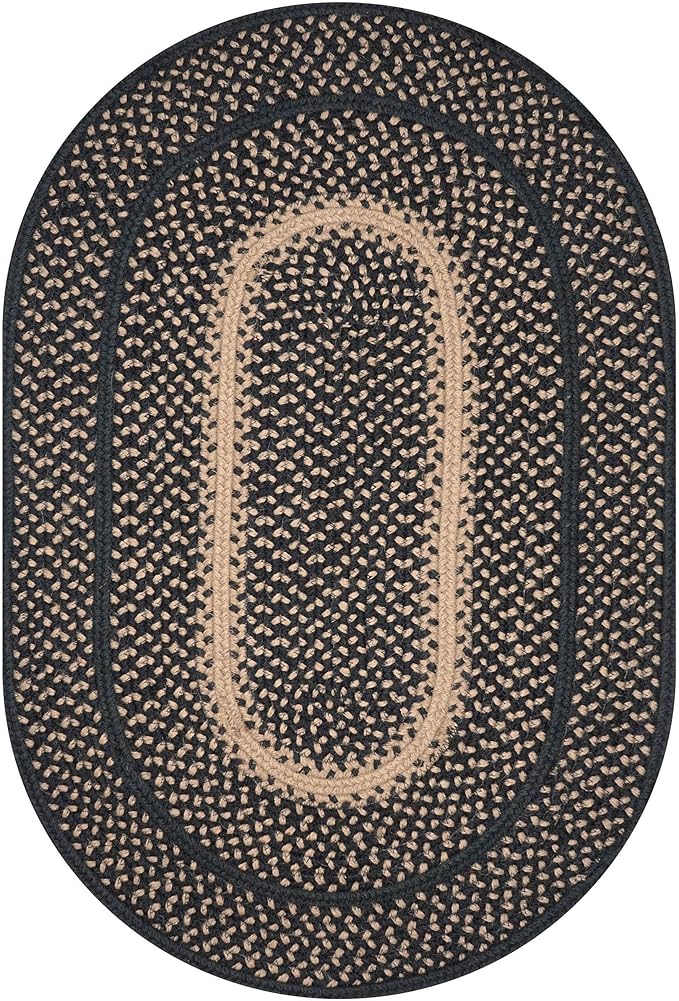 Homespice Manchester Braided Oval Rugs 20x30 - Black and Tan Jute Kitchen Rug for Country Primitive Decor
