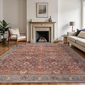 10X14 Area Rugs Machine Washable Rugs for Living Room, Vintage Boho Large Rugs for Bedroom Dining Room, Non Slip Indoor Soft Distressed Lightweight Thin Low Pile Carpet, Red Brown