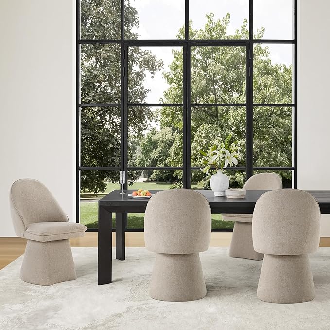 Swivel Dining Chairs Modern Desk Chair Upholstered Linen Fabric Side Chair for Kitchen Dining Room Bedroom,Khaki,4 Box