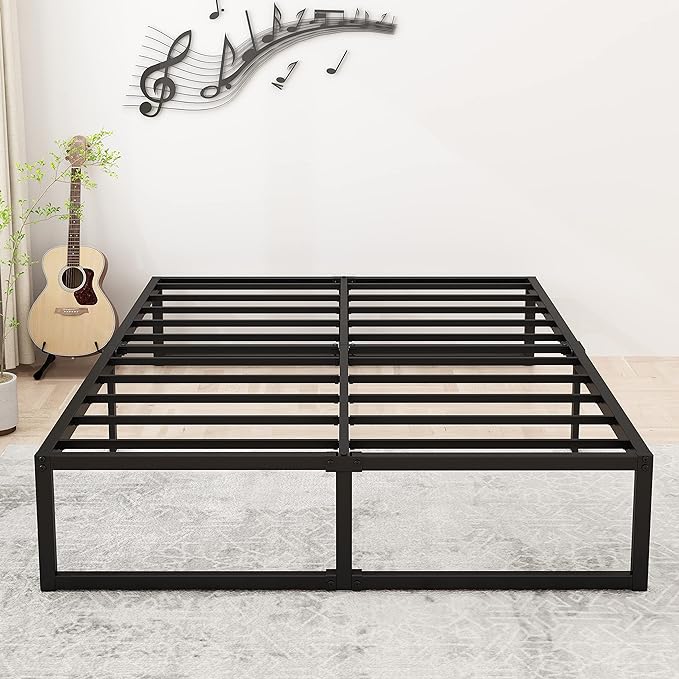 14 Inch California King Bed Frames No Box Spring Needed Heavy Duty Metal Cal King Platform for Mattress Foundation, Noise Free, Easy Assembly, Black