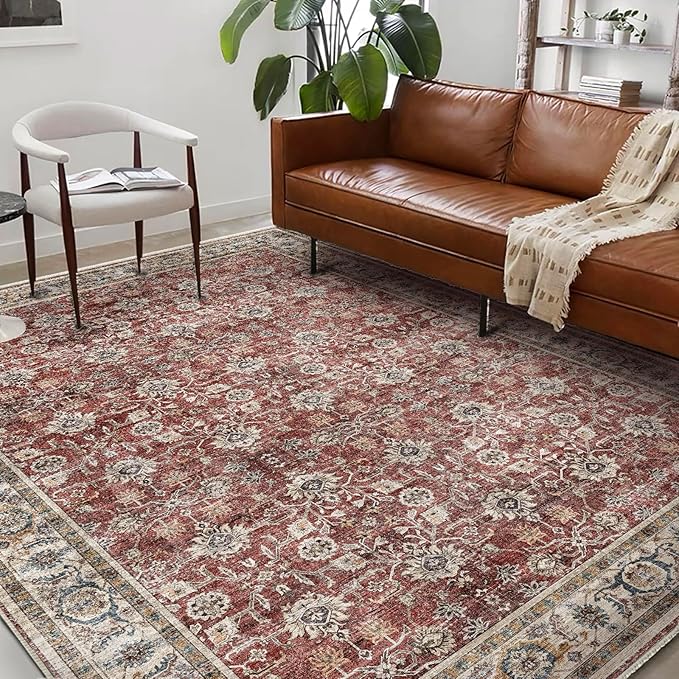 Washable Area Rug 8'x10' Boho Design Non-Shedding Non-Slip Easy Care Ideal for High Traffic Areas in Living Room Bedroom Office Coffee Table Kitchen Large Carpet