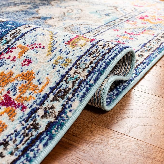 SAFAVIEH Monaco Collection Runner Rug - 2'2" x 12', Navy & Light Blue, Boho Chic Medallion Distressed Design, Non-Shedding & Easy Care, Ideal for High Traffic Areas in Living Room, Bedroom (MNC243N)