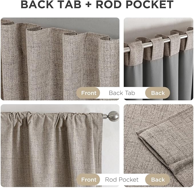 Joydeco 100% Blackout Curtains for Bedroom - Natural Linen Curtains 90 Inch Long, Thermal Insulated 2 Panels Linen Light Blocking Drapes, Rod Pocket & Back Tabs, Darkening Privacy for Living Room
