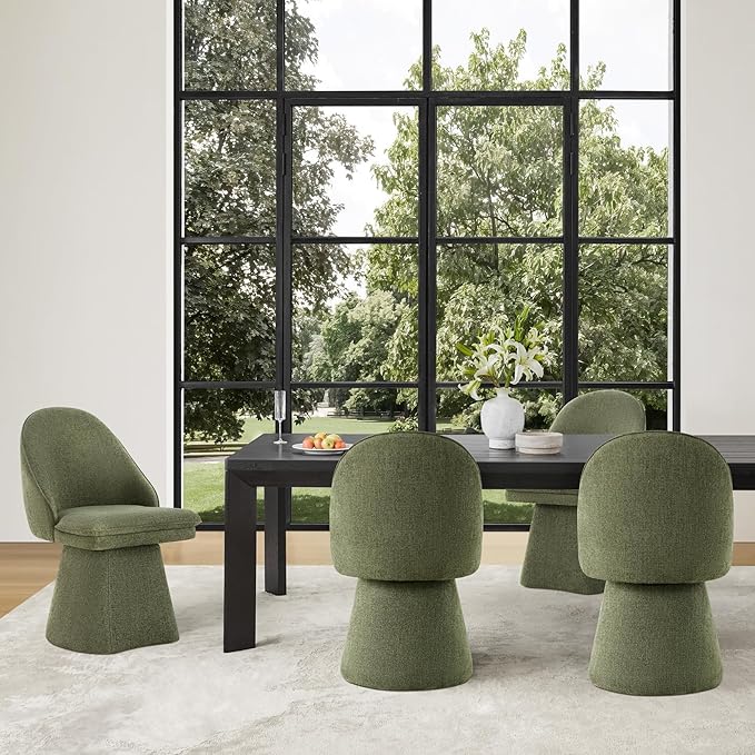 Swivel Dining Chairs Modern Desk Chair Upholstered Linen Fabric Side Chair for Kitchen Dining Room Bedroom,Moss Green,4 Box