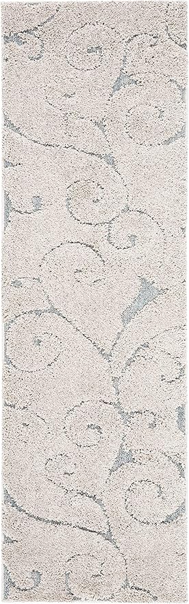 SAFAVIEH Florida Shag Collection Accent Rug - 2'3" x 4', Beige & Blue Grey, Scroll, Non-Shedding & Easy Care, 1.2-inch Thick Ideal for High Traffic Areas in Entryway, Living Room, Bedroom (SG455-1155)