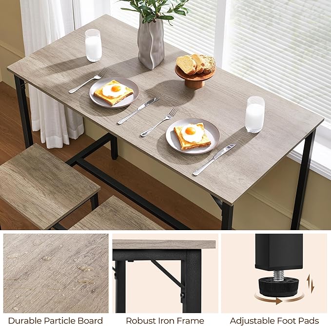 Yaheetech 3 Piece Dining Table Set, 47.5" Industrial Pub Table Set, Counter Height Kitchen Table with Bar Stools Set of 2, for Small Space, Apartment