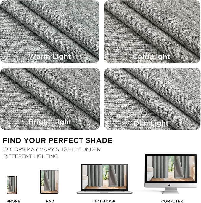 Joydeco 100% Blackout Curtains for Bedroom - Natural Linen Curtains 100" W x 96" L Long, Thermal Insulated 1 Panels Light Grey. Room Darkening Light Blocking Drapes for Living Room
