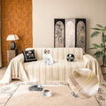 Couch Cover for Dogs Washable Sofa Cover, Sectional Couch Covers, Sofa Covers for 2 Cushion Couch, Non Slip Stripe Sofa Slipcovers Furniture Protector, Couch Protector from Cat Claws, Beige,75''x150''
