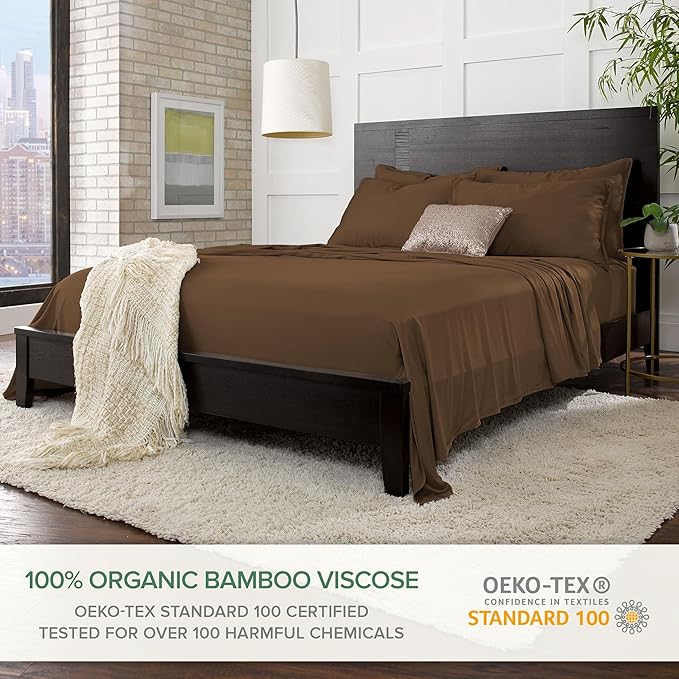 California King Sheets by Pure Bamboo, Genuine 100% Organic Viscose Derived from Bamboo Bed Sheet Set, Soft & Cooling, Double Stitching, Lifetime Quality Promise (California King, Coconut Husk)